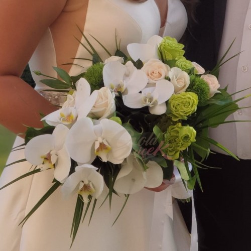White Orchid and Roses Bridal Hand Flower