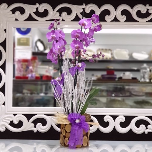 Wooden Decorated Double Branch Orchid