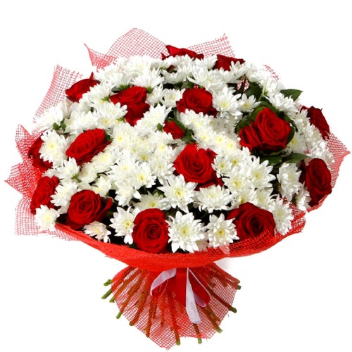 Daisy Bouquet with Red Roses